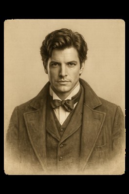 Portrait sépia de Thomas Rey, jeune homme brun au regard vif, en costume trois pièces.